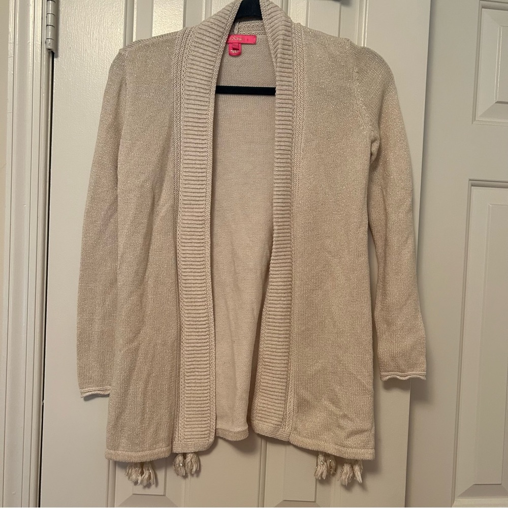 Lilly Pulitzer Ashwood Cardigan Sweater Heathered Sandbank Metallic Size XXS
